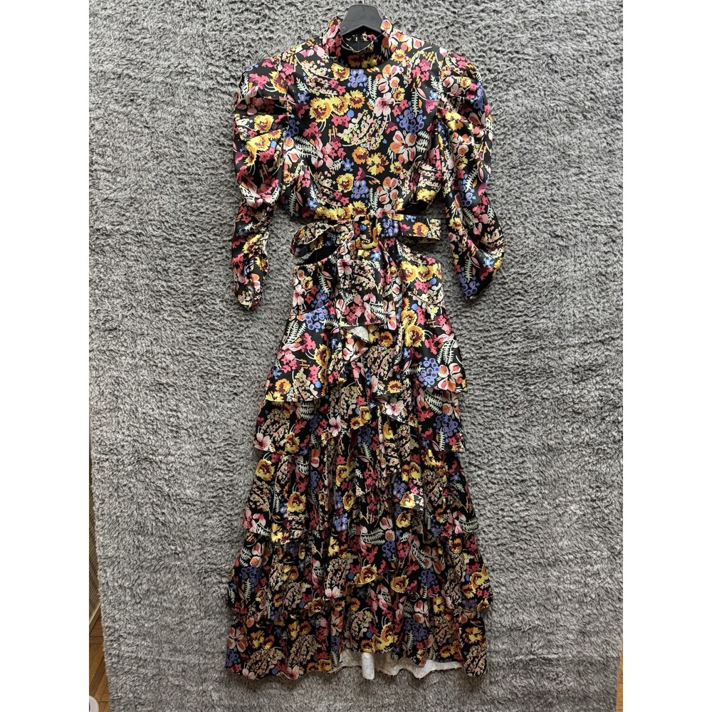 Likely Dannia Floral Print Pleated Puff Sleeve Midi Dress Womens Size 2